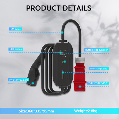 KIWI 11KW Portable EV Charger J1772 Koneksi Tipe 2 untuk Stasiun Pengisian Mobil Listrik