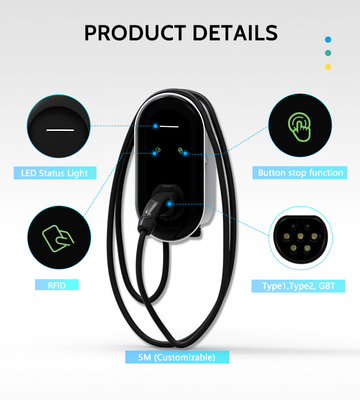 Stasiun pengisian EV 220V yang dipasang di dinding untuk ModelX 7kw Charger Stack Type 2 Fast Charging