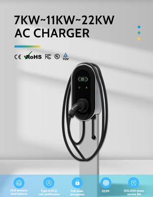 KIWI LCD Mini Opcc 220V Stasiun Pengisian Tipe 2 7kW CCS EV Charger untuk Mobil Listrik