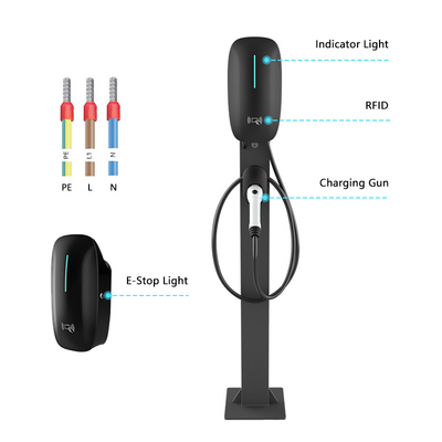 Portable 7kW DC Fast Charging 220V EV Car Charger dengan Sensor Suhu Koneksi dan Stand Lantai yang dipasang di dinding