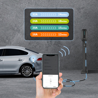 Portable 7kW DC Fast Charging 220V EV Car Charger dengan Sensor Suhu Koneksi dan Stand Lantai yang dipasang di dinding