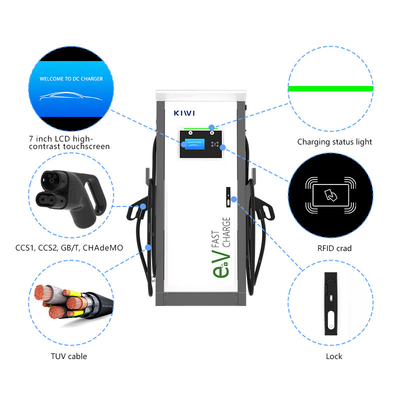 Hotel Apartemen 3 Fase Dual Smart DC Fast EV Charger dengan CCS1 CCS2 GB/T CHAdeMO Interface Standard