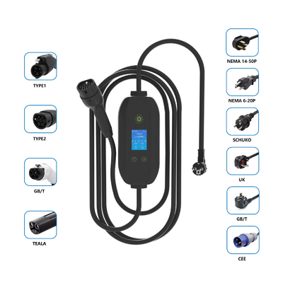 Wall Mounted Single Phase 3.5kw Portable EV Charger dengan Plug Charge dan Deteksi Isolasi